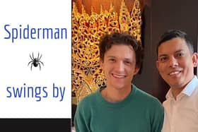 Tom Holland was full of smiles as he posed for photos at the MK restaurant this week