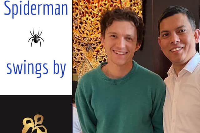 Tom Holland was full of smiles as he posed for photos at the MK restaurant this week