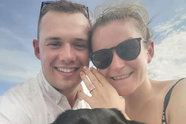 Lucy pictured with her fiancée Jack after he popped the question