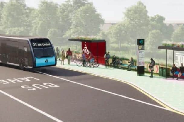 Artists' impression of how the trams would look in Milton Keynes
