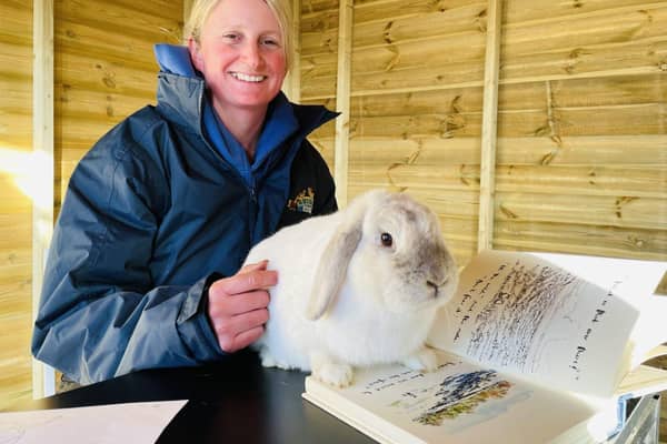 Farm Manager Danielle Edge with Winter the 'Wonder Rabbit'