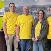 Photo: The Kirkby Diamond team from the Franklins £50 Challenge pose with Karen Hughes from The Air Ambulance Service. From left to right: Jacob Holmes, Paul Quy, Karen Hughes, Paul Hazell, Steve Cable.