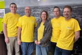 Photo: The Kirkby Diamond team from the Franklins £50 Challenge pose with Karen Hughes from The Air Ambulance Service. From left to right: Jacob Holmes, Paul Quy, Karen Hughes, Paul Hazell, Steve Cable.