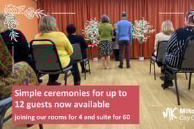 The Centrecom room holds 12 guests for a simple wedding ceremony
