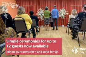 The Centrecom room holds 12 guests for a simple wedding ceremony