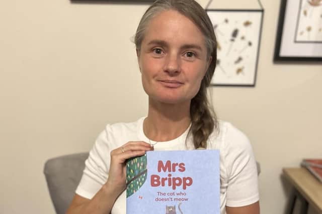 Trudy West with her new book Mrs Bripp: The Cat Who Doesn't Meow.