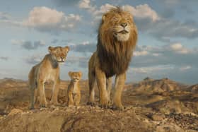 Afia (voiced Anika Noni Rose), Young Mufasa (voiced by Braelyn Rankins) and Masego (voiced by Keith David) in Disney’s Mufasa: The Lion King.  Photo courtesy of Disney.