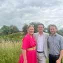 Feargal Sharkey with MK Labour Candidates Chris Curtis and Emily Darlington.