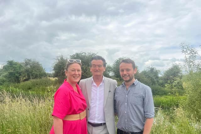 Feargal Sharkey with MK Labour Candidates Chris Curtis and Emily Darlington.