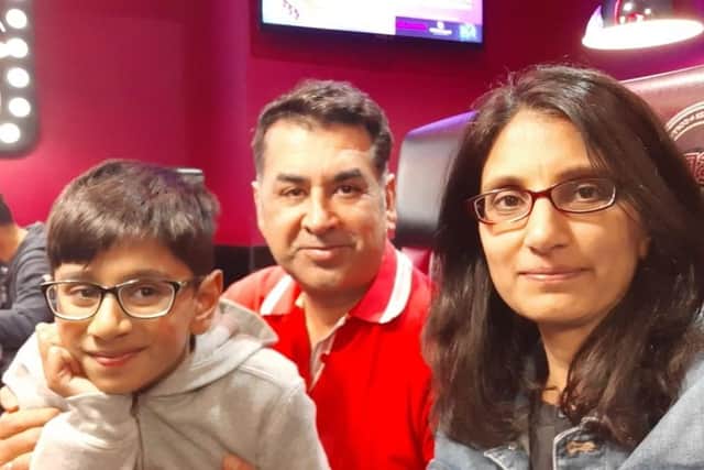 Brain tumour patient Sunir Dudhia with wife Paroo and son Karan