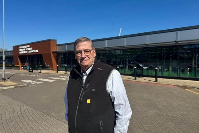 Councillor Paul Trendall outside Milton Keynes University Hospital