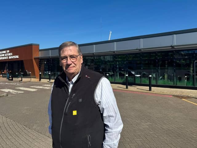 Councillor Paul Trendall outside Milton Keynes University Hospital
