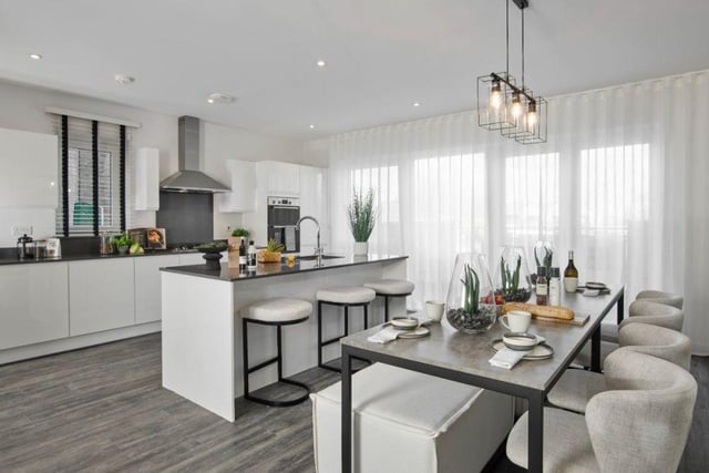 The open plan kitchen and dining area