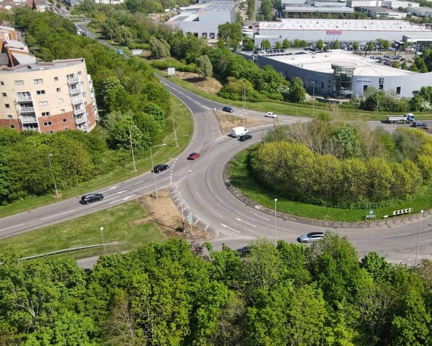 An aerial view of Monkston roundabout, which is set to close for around six months for a “hamburger” redesign Picture: Milton Keynes City Council