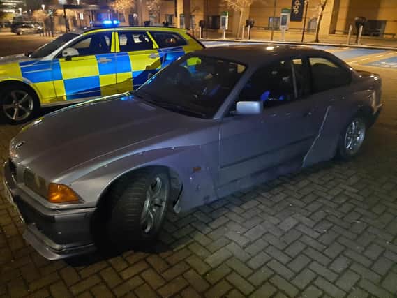 This car performed a wheel spin and drift right in from of a marked police vehicle at a Milton Keynes car meet on Sunday night