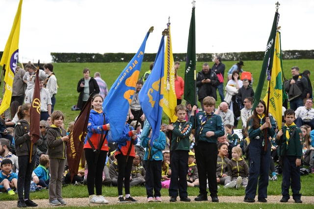 Groups including Squirrels, Beavers, Rainbows, Cubs, Brownies, Scouts, Guides, Explorers and Rangers all took part, proudly displaying their flags.