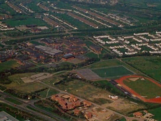 An aerial view of new estates being built in the 1970s