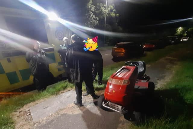 TVP Roads Policing officers arrest the lawnmower driver, whose face has been obscured for legal reasons