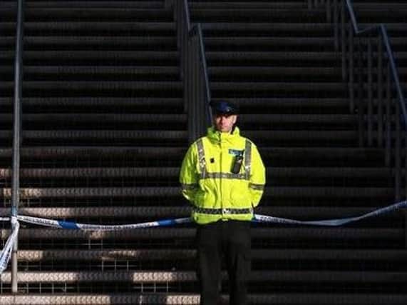 A policeman at the scene of the crime in Newcastle city centre in February