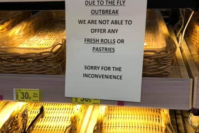 Sign about closure of pastry section in nearby Asda