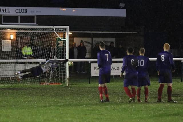 Quincy Shorunmu saves Adam's free kick
Pic: sportsshots.org.uk