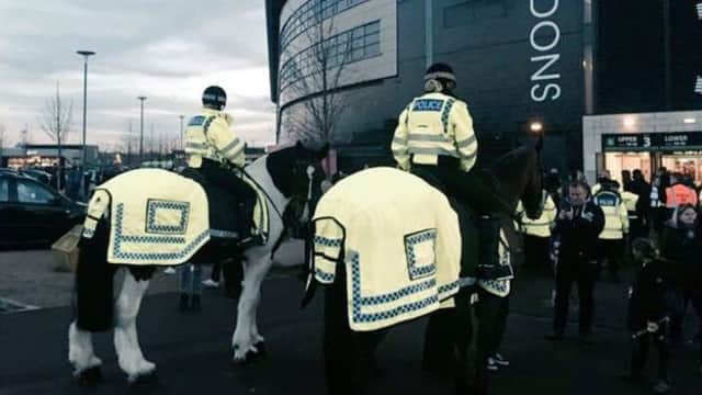 Mounted Police patrolling a match at MK Dons : Picture courtesy of Thames Valley Police