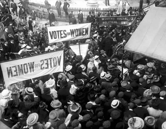 Library picture dated circa 1910 of suffragettes gathering