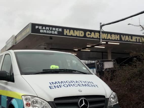 An immigration enforcement van at the car wash in Peartree Bridge. Picture by James Averill