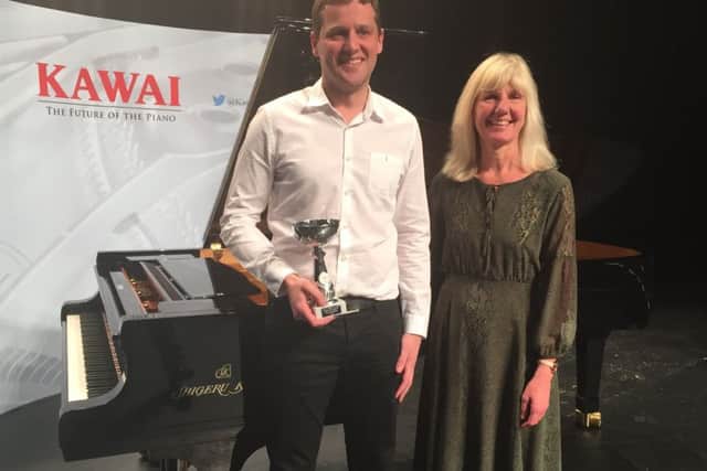 Adult piano recital winner John Fisher from Milton Keynes with adjudicator Kathryn Page