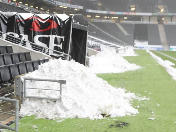 Snow cleared at Stadium MK to get the game to go ahead
Pic: Lee Scriven