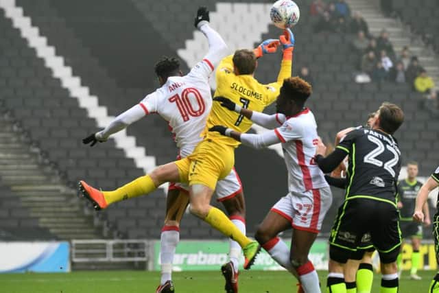 Rovers keeper Sam Slocombe made just one save against MK Dons