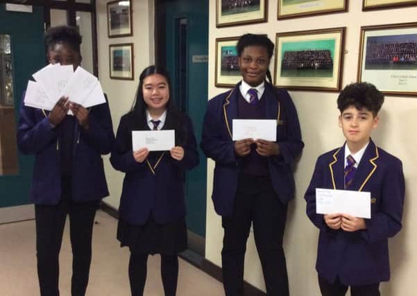 St Paul's Catholic School pupils with their letters to the PM