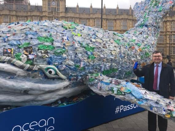 MP Iain Stewart and the Sky Ocean Rescue whale