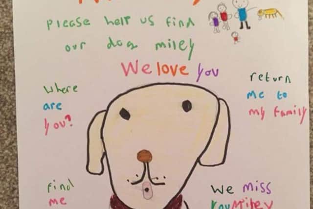 Family members miss Miley dreadfully - as this heartbreaking poster by the owner's grandchildren shows