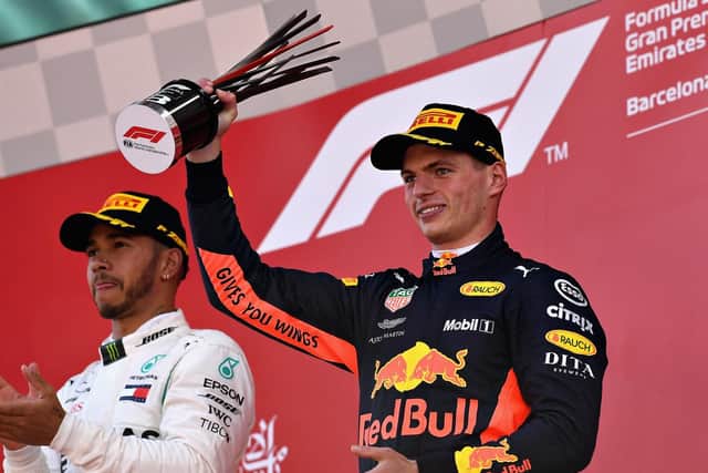 Max Verstappen on the podium in Spain