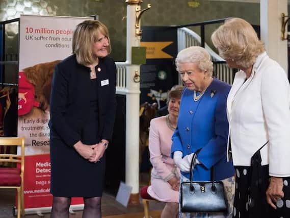 Claire Guest CEO MDD, Betsy Duncan Smith  MDD chairman of trustees, Her Majesty The Queen, HRH Duchess of Cornwall