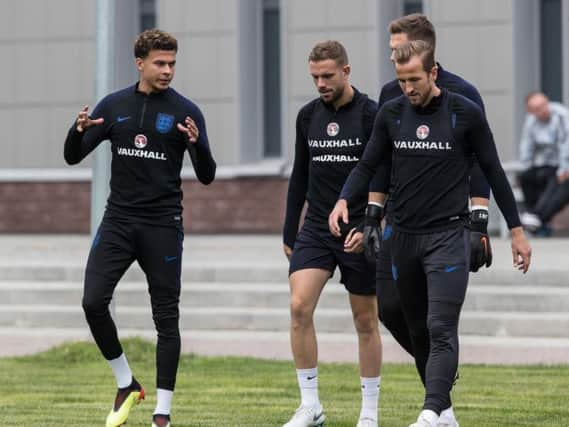 Dele Alli with England team-mates Jordan Henderson and Harry Kane | Pic: England Twitter