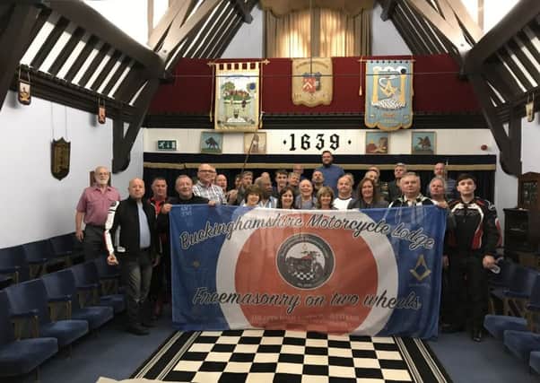 Buckinghamshire Freemasons Motor Cycle Lodge members take a quick stop for a picture at one of the 16 Masonic Centres in Bucks.
