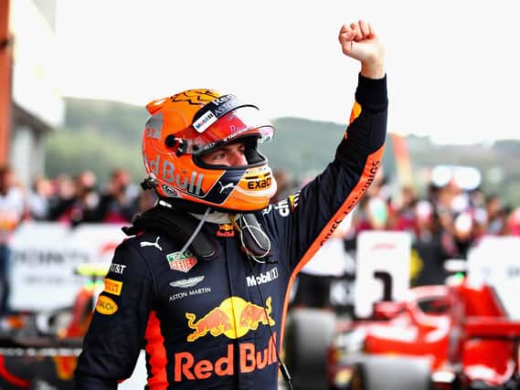 Max Verstappen celebrates his podium finish in Spa
