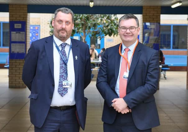 Denbigh School headteacher Andy Squires, left, with Iain Stewart MP