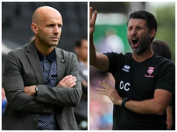 Dons boss Paul Tisdale and Lincoln manager Danny Cowley