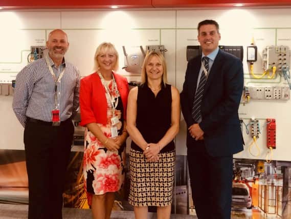L-R: Neil Beaumont of Lenze Ltd, Cllr Zoe Nolan, Catherine Roberts from Stratus Technologies Systems Ltd, Mark Bottomley of Rockwell Automation