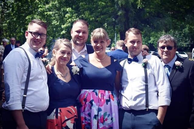 A family photo taken at David's son Toms wedding in June 2017