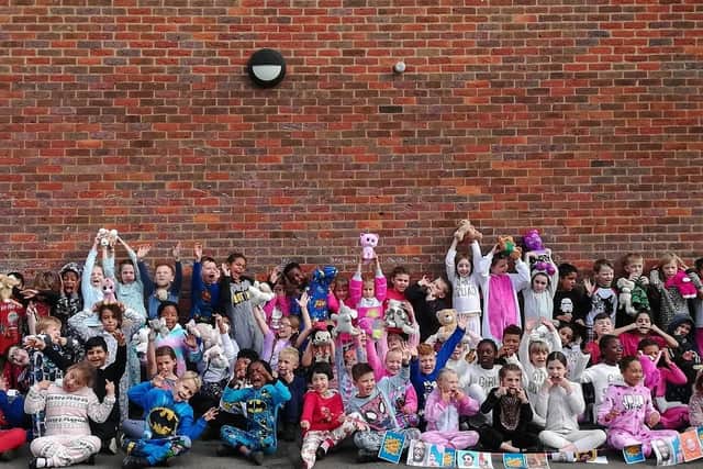 Children and staff at Holne Chase Primary wore their pyjamas to school