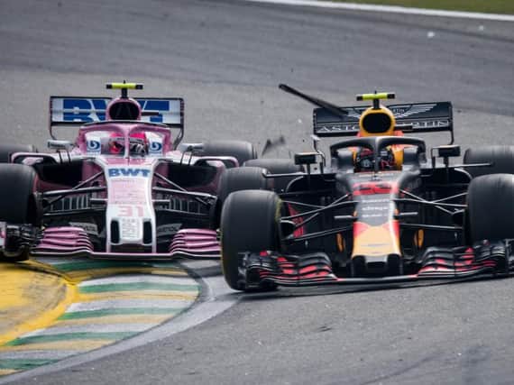 Esteban Ocon hits Max Verstappen out of the lead in Brazil