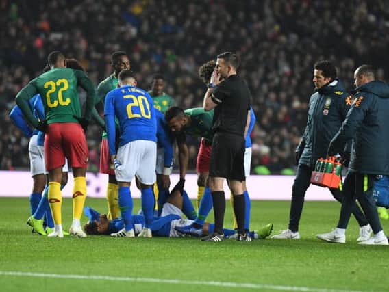 Neymar receives treatment at Stadium MK