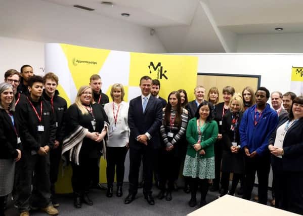 MP Mark Lancaster with staff and apprentices at MK College