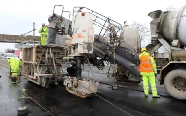 Highways England construction workers making preparations for the stretch of M1 smart motorway in February 2015