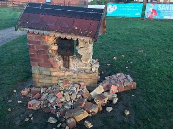 Willen Hospice's wishing well containing a collection box was severely damaged