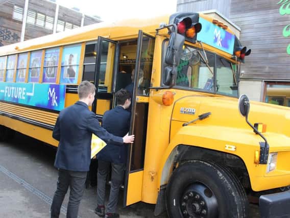 More than two hundred students from nine schools were expected to board the bus this week